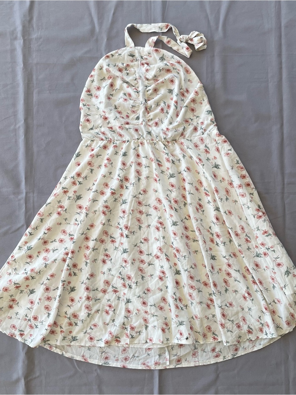 Shein Dress Sz 2XL Curve White Floral Ditsy Halter Boho Cottagecore GUC
